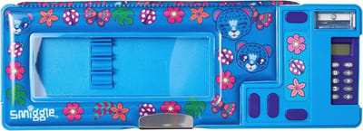 Pop Out School Etui voor Kinderen met Rekenmachine en Puntenslijper - Luipaardprint, Donkerblauw