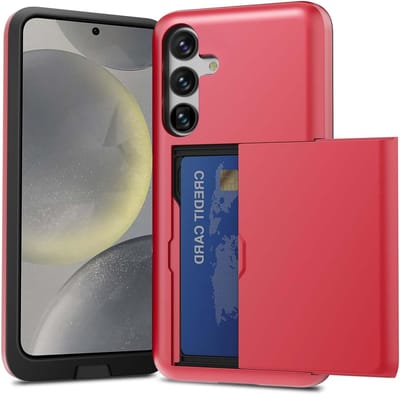 Hoesje Geschikt voor Samsung S25 / S24 Hoesje Rood - shockproof Backcover met pasjeshouder - Ruimte voor 2 pasjes