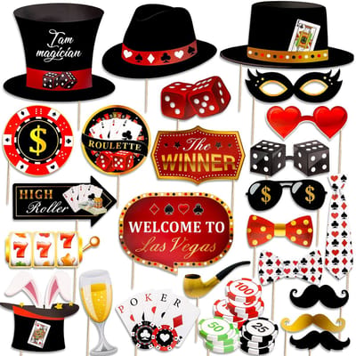 Dailygoods- Selfie Accessoires 25 Stuks - Las Vegas Casino Thema - Grappige Fotorekwisieten - DIY Decoratie - Feestartikelen - Veiligheidswaarschuwing