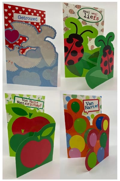 4 Luxe wenskaarten - assorti - 23 x 14,5 cm - inclusief envelop -