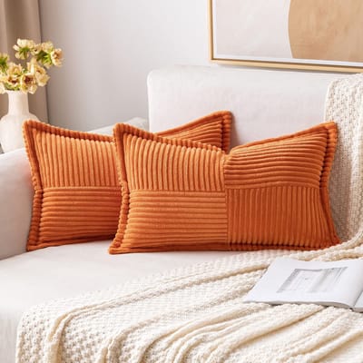 Dailygoods - Set van 2 Zachte Corduroy Kussenslopen - Decoratieve Kussens voor Woonkamer en Slaapkamer, Oranje 40 x 60 cm