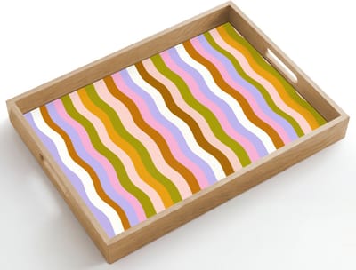 Dienblad hout 50x35 cm - Schootdienblad - lijnen - Golven - Pastelkleuren - Patroon - Borrelplank rechthoek - Plateau dienbladen
