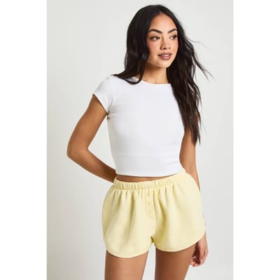 boohoo Dames Henley Knoop Middelhoge Sweat Short | Boter | Maat: Large
