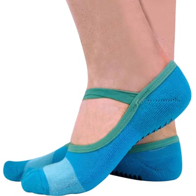 Set van 2 antislip yogasokken voor dames met bandjes - Blauw