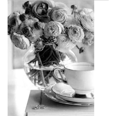Diamant borduurwerk pioenroos bloem thee kopje foto borduurpakketten zwart wit kunst mozaïek decoratie 20X30CM gray