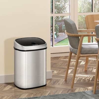 HAUSS SPOLE Prullenbak – Infraroodsensor En Automatisch Openen – 48 L – Metaal En Kunststof – Zilver – Voor Keuken En Woonruimte