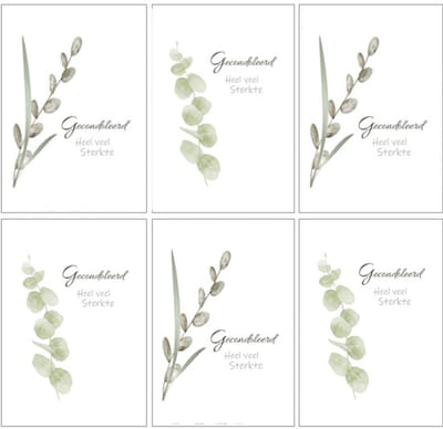 6 Premium Luxe A6 Condoleance wenskaarten - Oprechte Deelneming - 10,5x14,8cm - Gevouwen kaart met envelop - 2 motieven