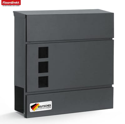 FLOORDIREKT Brievenbus Jules - Antracietkleurige Wandbrievenbus - Met Kijkvenster & Krantenvak