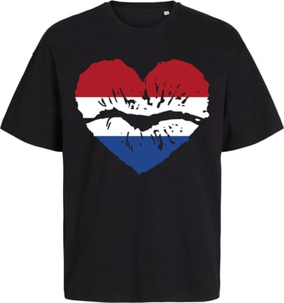 Grappig T-Shirt Heren Dames - Rood Wit Blauwe Hart - Zwart - EK - WK - Koningsdag - Maat S