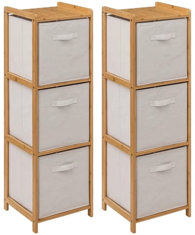 5Five Opbergkast met 3 polyester manden - 2x - 3 lagen - bamboe - beige - 35 x 33 x 109 cm
