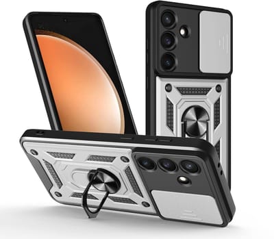 MobyDefend Hoesje - Geschikt voor Samsung Galaxy S25 FE - Pantsercase Met Draaibare Ring - Zilvergrijs