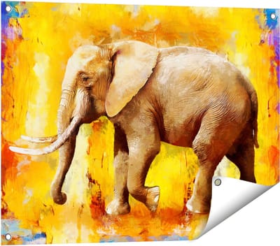 Gards Tuinposter Geschilderde Olifant Olieverf - Abstract - 80x60 cm - Tuindoek - Tuindecoratie - Wanddecoratie buiten - Tuinschilderij