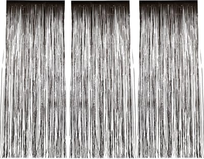 Folie deurgordijn versiering - 3x - zwart - 244 x 91 cm - glitter and glamour wanden - grote oppervlakten maken in glitter folie