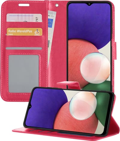 Hoesje - Geschikt voor Samsung Galaxy M22 - Luxe Bookcase - Walletcase Hoes - Portemonnee - Cover - Telefoonhoes - Donkerroze