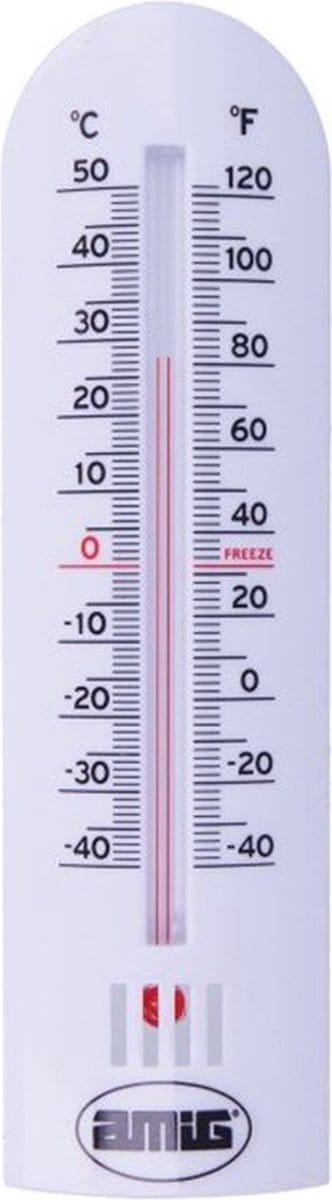 Amig Thermometer binnen/buiten - kunststof - wit - 30 x 6,5 cm - Celsius/Fahrenheit