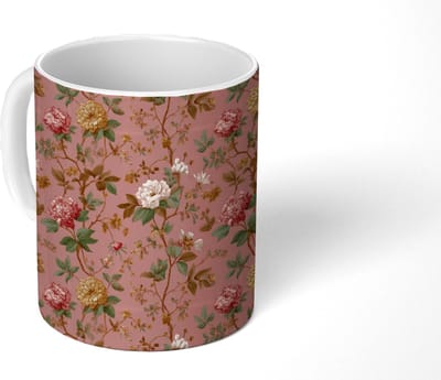 Mok - Koffiemok - Klassiek - Botanisch - Roze - Mokken - 350 ML - Beker - Koffiemokken - Theemok