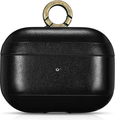 Icarer AirPods Pro Case Leer met haak hoesje voor Apple AirPods Pro lederen bescherm Etui Zwart
