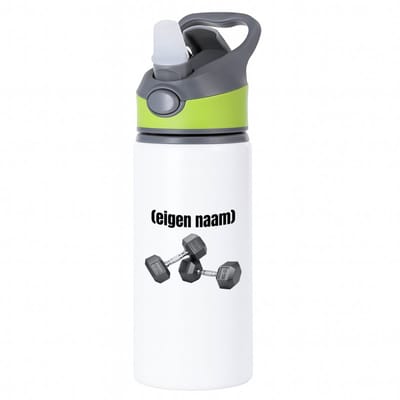 Hacebo® - 10 kg dumbbells met eigen naam waterfles met rietje groen - Fitness - atleten/sport liefhebbers - sport - gewichten - fitness - verjaardag - cadeau - kado - water fles - 650ML