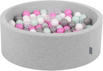 KiddyMoon ballenbad 90x30cm - 200 ballen ∅ 7cm ballenbad met kleurrijke ballen voor baby's kinderen rond - lichtgrijs:transparant/grijs/wit/roze/mint