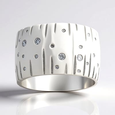 Cavill - Herenring 925 Sterling Zilver - 4x I1 (G) Diamanten 0,052 ct - Ronde Briljant Bezelzetting - Luxe Geribbelde Ring