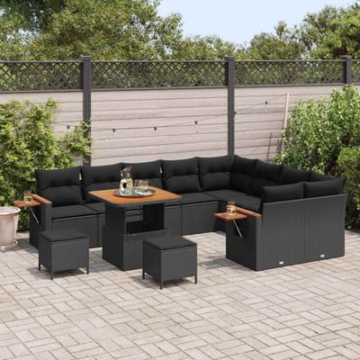 vidaXL - Tuinbank - Set - 13 - st - 9-Aantal - zitplaatsen - Zwart - poly - rattan