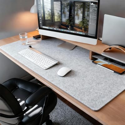 Omgoods - Vilt Bureauonderlegger met Antislip - Grote Desk Mat voor Kantoor en Thuis in Lichtgrijs