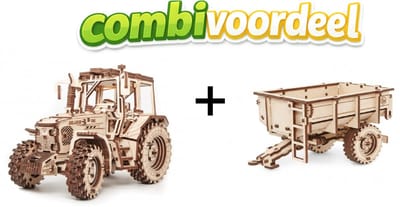 Combivoordeel Eco-Wood-Art 3D modelbouw Tractor Belarus-82 mét trailer