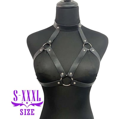 Dames Grote Maat Riem, Punk Borsttuig voor Dames, Modieus PU Leer Kooi Beha Tuig, Rave Outfit Riem. One Size gray
