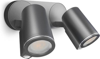 LED Buiten Spots met Sensor en Bluetooth – 2x GU10, 90° IR Sensor, 10m Bereik, Aluminium, IP44, Voor Tuin en Oprit