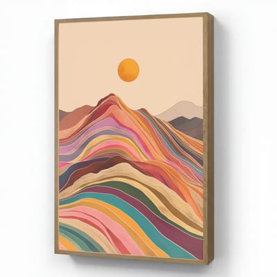 Wandlamp 70x100 cm - Oplaadbaar - Zon - Kleurrijk landschap - Bergen - Wandlampen binnen woonkamer - Slaapkamer lamp - Decoratieve nachtlamp - Vloerlamp draadloos