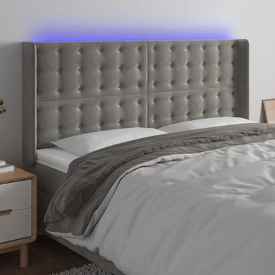 vidaXL - Hoofdbord - LED - 163x16x118/128 - cm - fluweel - lichtgrijs