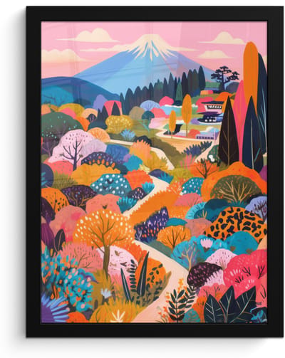 Poster in lijst - Fotolijst 30x40 cm - Posters - Witte bergtop - Modern - Kleurrijk - Posterlijst zwart - Decoratie - Wanddecoratie woonkamer - Muurdecoratie slaapkamer