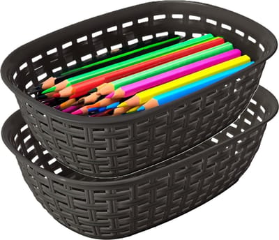Hega Hogar Opbergmandje/kastmandje - 2x - antraciet - 3 liter - kunststof - 21 x 30 x 7 cm - kleine opslag bakjes - manden