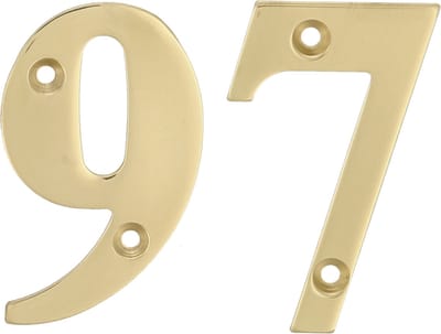 AMIG Huisnummer 97 - massief messing - 10cm - incl. bijpassende schroeven - gepolijst - goudkleur
