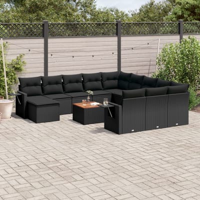 vidaXL - 13-delige - Loungeset - met - kussens - poly - rattan - zwart