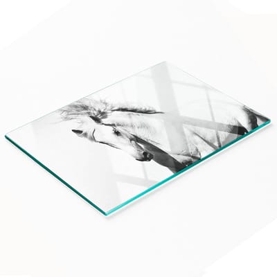 Keukenplank van gehard glas met decoratieve afbeelding van een wit paard, 80x52 cm