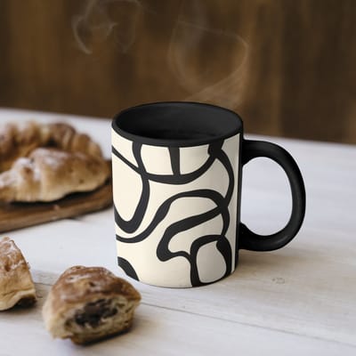Magische Mok - Foto op Warmte Mokken - Koffiemok - Abstract - Lijnen - Modern - Beige - Magic Mok - Beker - 350 ML - Theemok