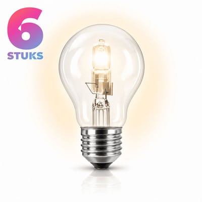 6x Peertje Halogeenlamp E27 - 100W - Warm Wit Licht (2700K) - 1900 lm - 2 jaar - Dimbaar