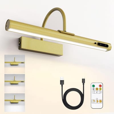 Schilderijverlichting Draadloos Led - Draadloze Schilderlamp - Oplaadbare Batterij Wandlamp - Met Afstandsbediening - 180° Verstelbaar - Magnetische Schilderlamp LED - Wandlamp - Voor Schilderijen - Dartbord - Kunstgalerie - Goud