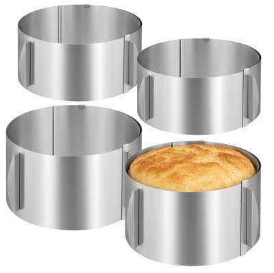 Dailygoods- Taartring Verstelbaar 16-30 cm - Bakring - 4 Stuks - Roestvrij Staal - Hoogte 8/10 cm - Duurzaam en Eenvoudig te Reinigen
