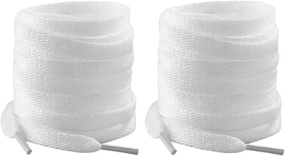 Allecto Plus - Platte veters voor sportschoenen en sneakers, scheurvast, wit, 8 mm breed, 100 cm lang