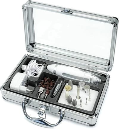 Manicure/pedicure set DELUXE | Voor heren en dames | 15 hoogwaardige opzetstukken van chirurgisch staal | Met LED-lampje
