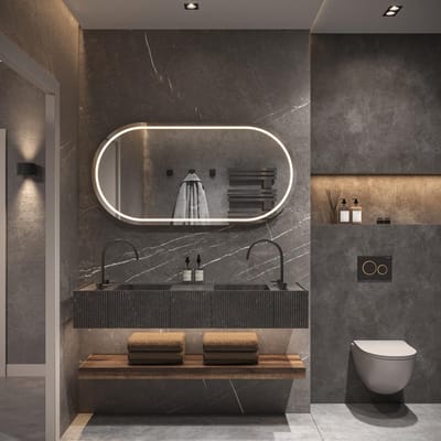 HIPP Design Phantom Ovaal Rechte LED spiegel - 120 x 70 cm - Directe en Indirecte LED - Spiegelverwarming - Kleurenwissel - Touch Dimmer