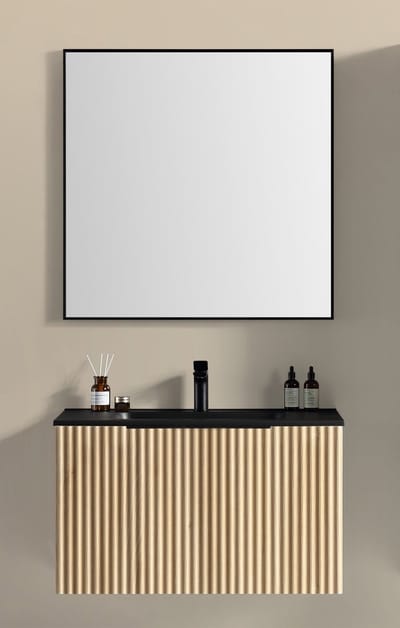 AquaVik Badmeubelset Ribbdal 80cm Nature Eik Nattmörk Mat Zwart Compleet