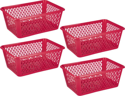 Plasticforte opbergmand/kastmandje - 4x - 13 liter - fuchsia roze - kunststof - 26 x 37 x 14 cm