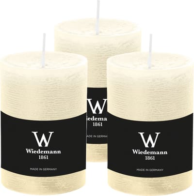 Wiedemann Cilinderkaars/stompkaars - 3x - rustieke kaars - ivoorwit - 7 x 10 cm - 43 branduren
