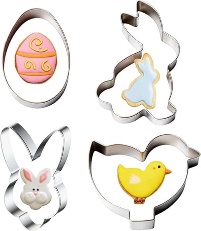 Set van 4 Paaskoekjesuitsteekvormen van RVS voor het Bakken van Koekjes - Inclusief Ei, Konijn en Kuiken
