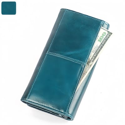 Lange portemonnee - RFID-beveiliging tegen diefstal - Echt leer - Vintage stijl - 19,2*10,1*3 cm - Blauw - 1 stuk