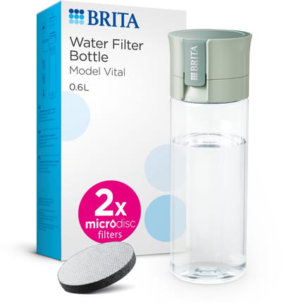BRITA - Drinkfles VITAL voor Volwassenen - 0,6L - Lichtgroen - inclusief 2 MicroDisc Brita Filterpatronen - Ideaal voor Drinkflessen