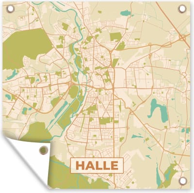 Tuin poster Plattegrond - Vintage - Halle - Kaart - Stadskaart - 200x200 cm - Tuindoek